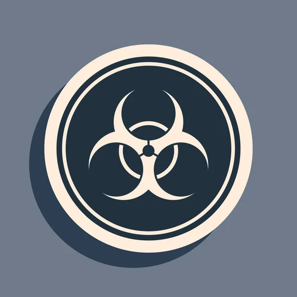 Black Biohazard Symbool Pictogram Geïsoleerd Grijze Achtergrond Lange Schaduw Stijl — Stockvector