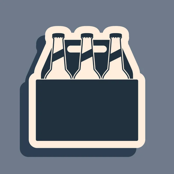 Черная Пачка Пивных Бутылок Сером Фоне Вывеска Ящика Пивом Длинный — стоковый вектор