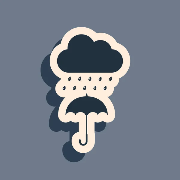 Black Cloud Rain Drop Umbrella Icon Isolated Grey Background Long — Stock Vector