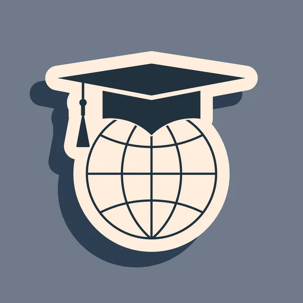 Schwarze Abschlussmütze Auf Globus Symbol Isoliert Auf Grauem Hintergrund Weltbildungssymbol — Stockvektor