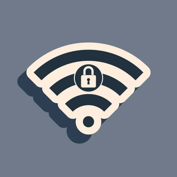 Schwarzes Wifi Gesperrt Zeichen Symbol Isoliert Auf Grauem Hintergrund Passwort — Stockvektor