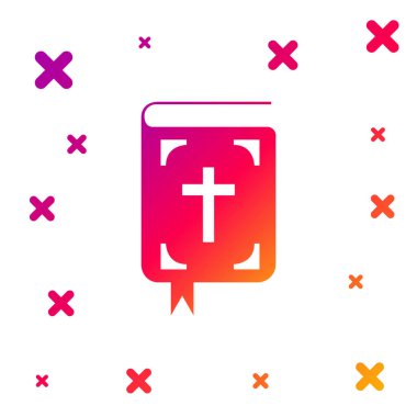 Beyaz arkaplanda izole edilmiş renkli İncil ikonu. İncil 'in kutsal yazısı. Kademeli rastgele dinamik şekiller. Vektör İllüstrasyonu