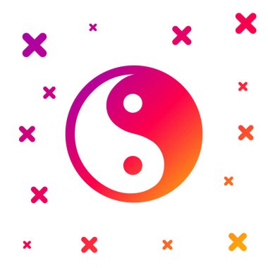 Beyaz arkaplanda izole edilmiş Yin Yang sembolü ve denge simgesi. Kademeli rastgele dinamik şekiller. Vektör İllüstrasyonu