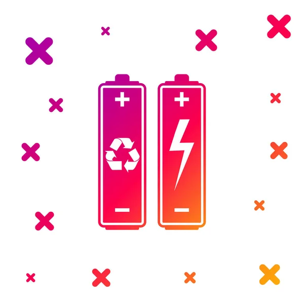Bateria de cor com símbolo de reciclagem ícone conceito de energia renovável isolado no fundo branco. Gradiente formas dinâmicas aleatórias. Ilustração vetorial —  Vetores de Stock