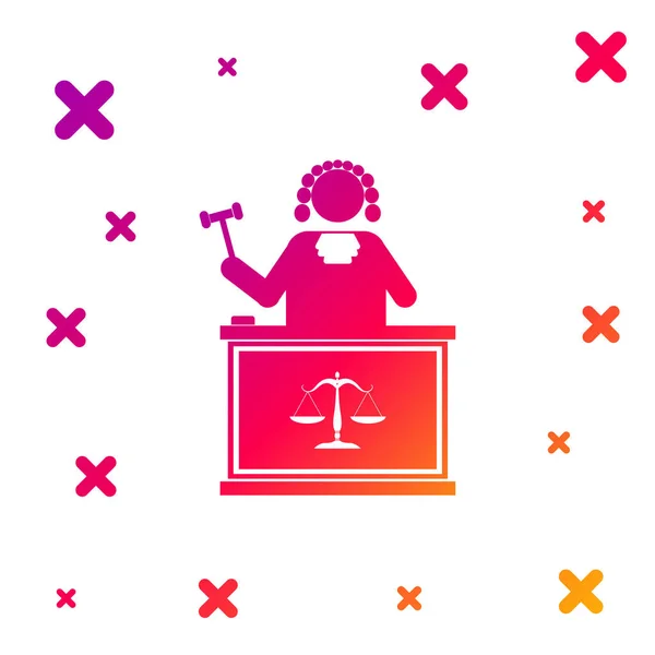 Color Judge with gavel on table icon isolated on white background. Gradient random dynamic shapes. Vector Illustration — Stock Vector