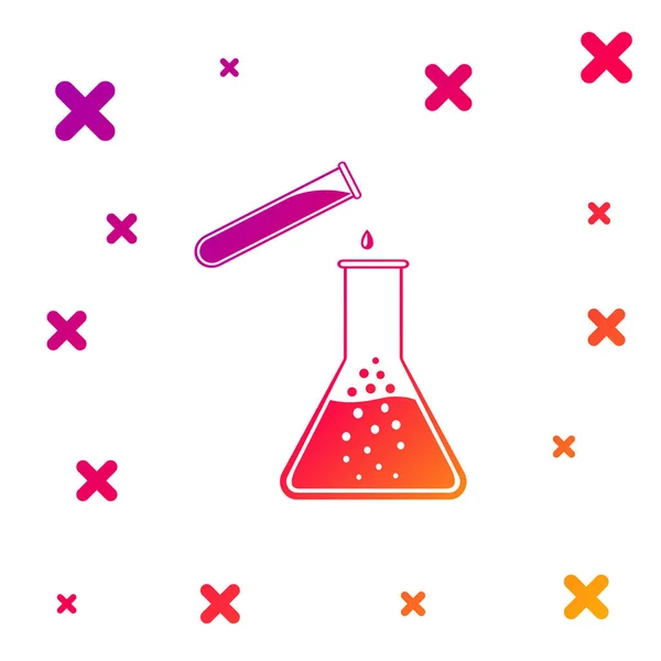 Tubo de teste de cor e frasco - ícone de teste de laboratório químico isolado em fundo branco. Sinal de vidro de laboratório. Gradiente formas dinâmicas aleatórias. Ilustração vetorial — Vetor de Stock