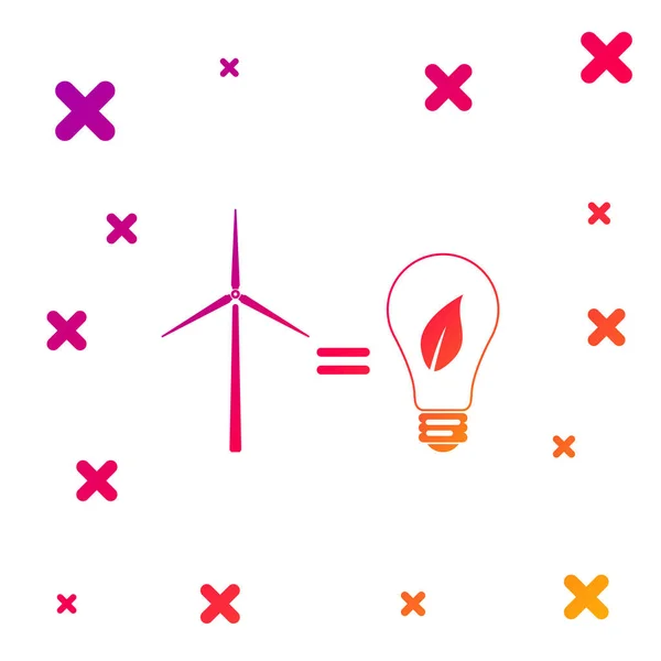Barva Větrná turbína a žárovka s listy jako myšlenka ekologického zdroje energie ikony izolované na bílém pozadí. Přechod náhodných dynamických tvarů. Vektorová ilustrace — Stockový vektor