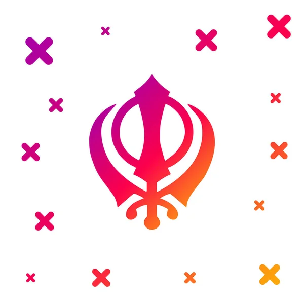 Színes szikhizmus vallás Khanda szimbólum ikon elszigetelt fehér háttérrel. Khanda Sikh szimbólum. Fokozatos véletlenszerű dinamikus formák. Vektorillusztráció — Stock Vector