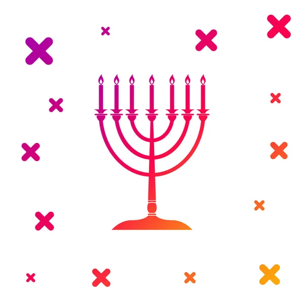 Color Icono de Hanukkah menorah aislado sobre fondo blanco. Icono de la religión. Hanukkah símbolo tradicional. Religión navideña, festival judío de las Luces. Gradiente formas dinámicas aleatorias. Ilustración vectorial — Vector de stock