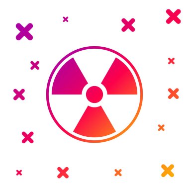 Beyaz arkaplanda izole edilmiş renkli radyoaktif simge. Radyoaktif zehirli sembol. Radyasyon tehlikesi işareti. Kademeli rastgele dinamik şekiller. Vektör İllüstrasyonu