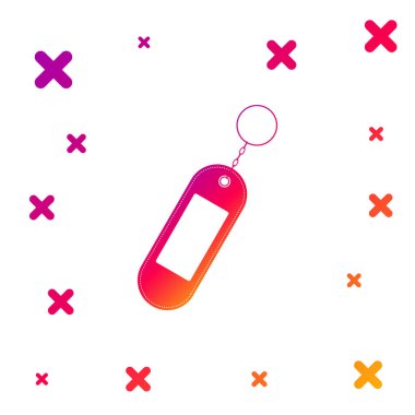 Renkli anahtarlık simgesi beyaz arkaplanda izole edildi. Anahtarlık olarak yüzük ve zincir olan boş dikdörtgen anahtarlık. Kademeli rastgele dinamik şekiller. Vektör İllüstrasyonu