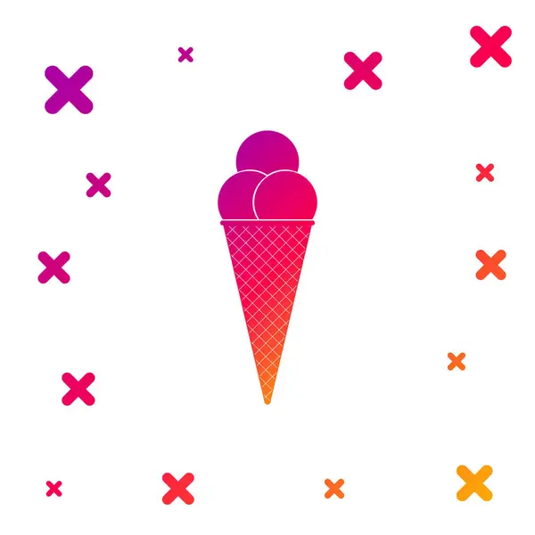 Barva Zmrzlina ve vaflovacím kuželu ikona izolované na bílém pozadí. Přechod náhodných dynamických tvarů. Vektorová ilustrace — Stockový vektor