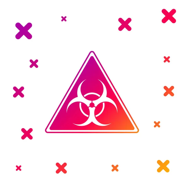Sinal de triângulo de cor com ícone de símbolo de risco biológico isolado no fundo branco. Gradiente formas dinâmicas aleatórias. Ilustração vetorial —  Vetores de Stock