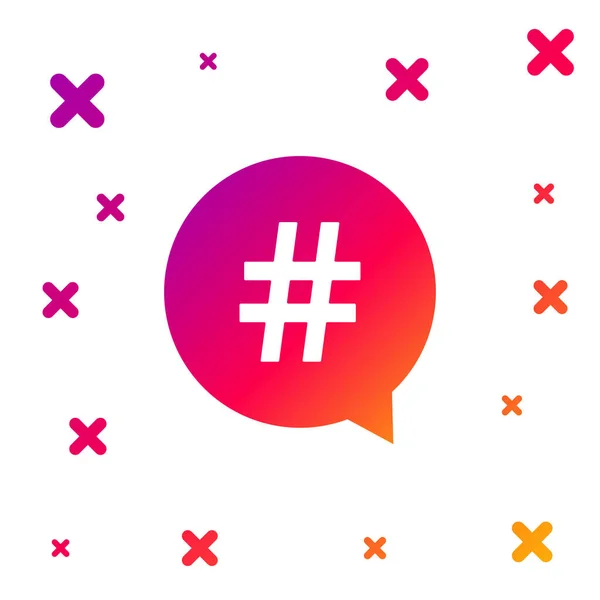 Hashtag de color en el icono del círculo aislado sobre fondo blanco. Símbolo de medios sociales, concepto de signo numérico, medios sociales, micro blogging pr popularidad. Gradiente formas dinámicas aleatorias. Ilustración vectorial — Vector de stock