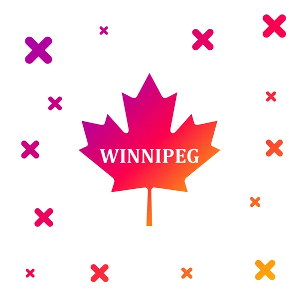 Farbe kanadisches Ahornblatt mit Stadtname Winnipeg Symbol isoliert auf weißem Hintergrund. Gradient zufällige dynamische Formen. Vektorillustration — Stockvektor