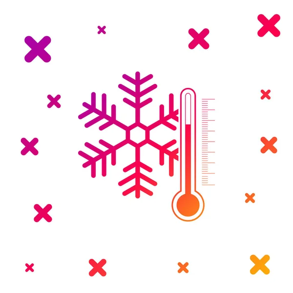 Termômetro de cor com ícone de floco de neve isolado no fundo branco. Gradiente formas dinâmicas aleatórias. Ilustração vetorial — Vetor de Stock