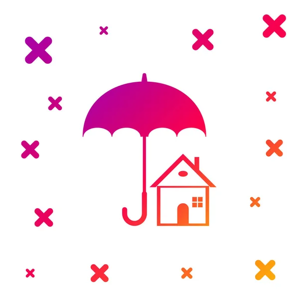 Color House z ikoną parasola izolowane na białym tle. Symbol ubezpieczenia nieruchomości. Ochrona, bezpieczeństwo, ochrona, ochrona, koncepcja obrony. Gradientowe losowe kształty dynamiczne. Ilustracja wektora — Wektor stockowy