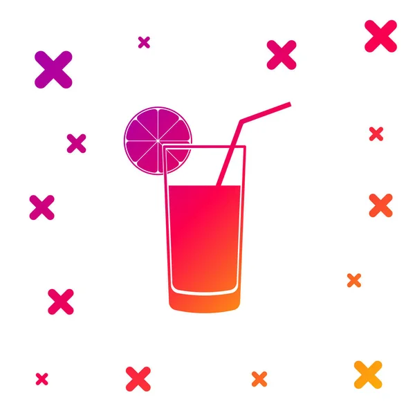 Farbe Glas Saft Symbol isoliert auf weißem Hintergrund. Orangenscheibe und Schlauch zum Trinken. Gesunde biologische Lebensmittel. Gradient zufällige dynamische Formen. Vektorillustration — Stockvektor