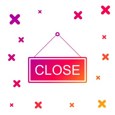 Beyaz arkaplanda izole edilmiş metin Kapat simgesi ile Renk Asma işareti. Kafe ya da restoran için iş teması. Kademeli rastgele dinamik şekiller. Vektör İllüstrasyonu