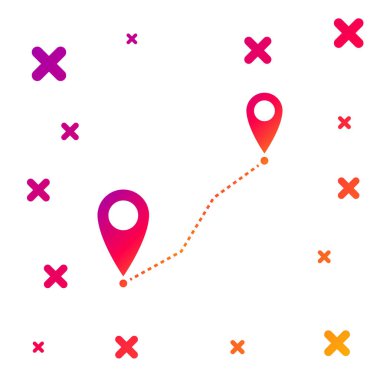 Beyaz arka planda yalıtılmış renk rota konumu simgesi. Harita işaretçisi işareti. Yol veya yol kavramı. GPS navigasyon cihazı. Degrade rasgele dinamik şekiller. Vektör Illustration
