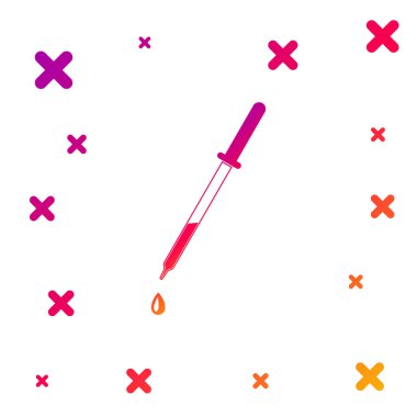 Renkli Pipette simgesi beyaz arkaplanda izole edildi. Tıbbi elementler, kimya laboratuarı ekipmanları. Damlalı boru. Tıp sembolü. Kademeli rastgele dinamik şekiller. Vektör İllüstrasyonu