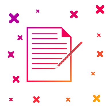 Silgi simgesi beyaz arkaplanda izole edilmiş renkli boş defter ve kalem. Kağıt kalem. Kademeli rastgele dinamik şekiller. Vektör İllüstrasyonu