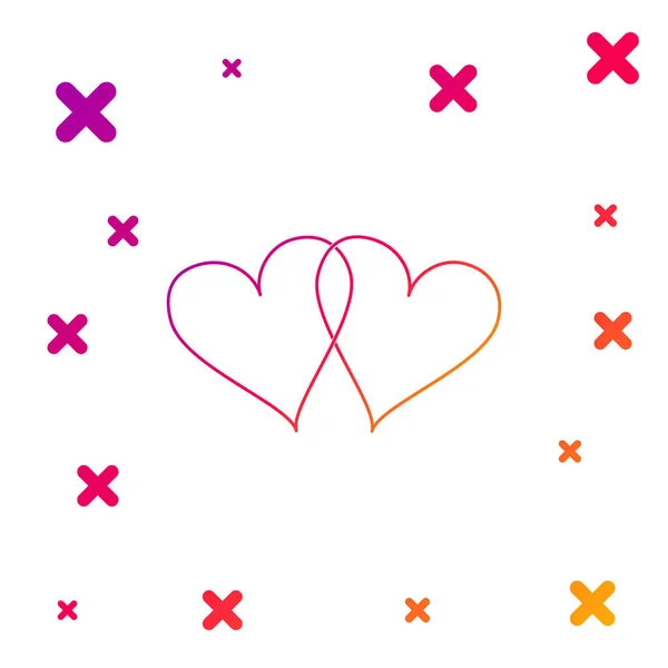 Color Two Linked Hearts icon on white background. Heart two love sign. Romantic symbol linked, join, passion and wedding. Valentine day symbol. Gradient random dynamic shapes. Vector Illustration