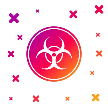 Beyaz arkaplanda izole edilmiş renkli Biyolojik tehlike simgesi. Kademeli rastgele dinamik şekiller. Vektör İllüstrasyonu