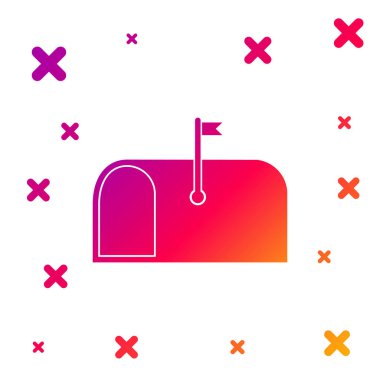 Beyaz arkaplanda renk posta kutusu simgesi izole edildi. Posta kutusu simgesi. Posta kutusunda bayrak var. Kademeli rastgele dinamik şekiller. Vektör İllüstrasyonu