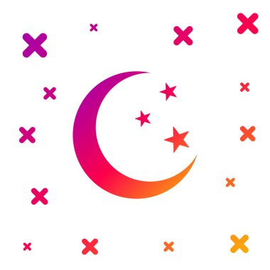 Renkli Ay ve yıldız simgesi beyaz arkaplanda izole edildi. Kademeli rastgele dinamik şekiller. Vektör İllüstrasyonu