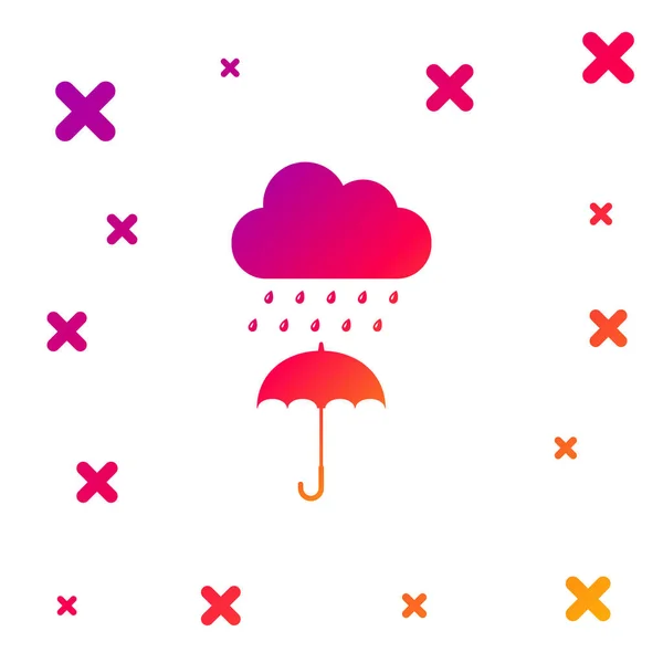 白い背景に隔離された傘のアイコンに雨のドロップで色の雲 緩やかなランダムな動的形状 ベクターイラスト — ストックベクタ