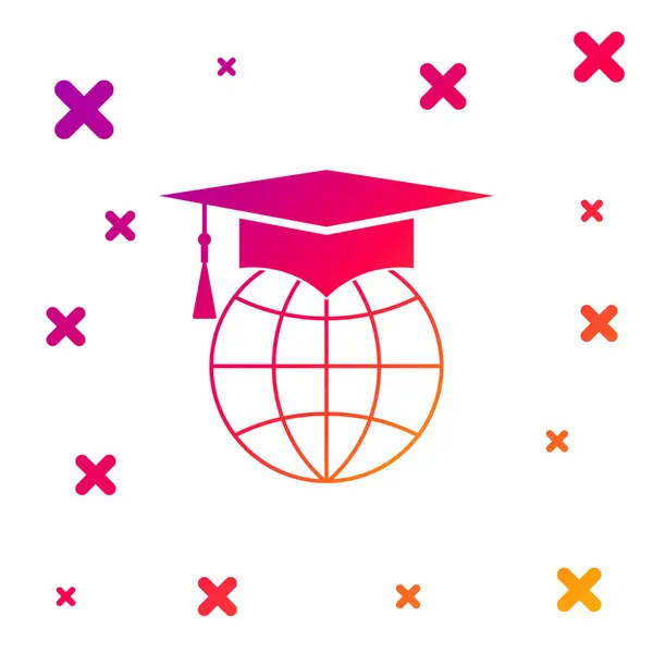 Barva Graduation Čepice Ikonu Globus Izolované Bílém Pozadí Symbol Světového — Stockový vektor