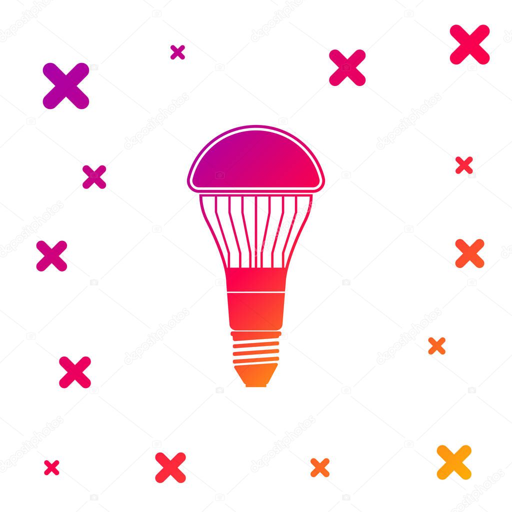 Color LED light bulb icon isolated on white background. Economical LED illuminated lightbulb. Save energy lamp. Gradient random dynamic shapes. Vector Illustration