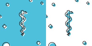 Black Rod of asclepius snake coiled up silhouette icon isolated on blue and white background. Emblem for drugstore or medicine, pharmacy snake symbol. Random dynamic shapes. Vector Illustration vector Black Rod of asclepius snake coiled up silhouette icon isolated on blue and white background. Emblem for drugstore or medicine, pharmacy snake symbol. Random dynamic shapes. Vector Illustration vector