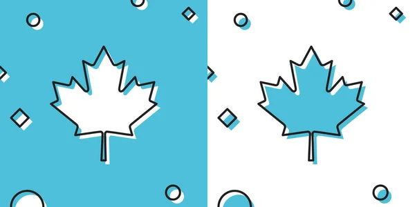 青と白の背景に隔離された黒のカナダのカエデの葉のアイコン カナダのシンボルカエデの葉 ランダムな動的形状 ベクターイラスト — ストックベクタ
