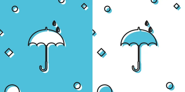Noir Classique Élégant Ouvert Icône Parapluie Isolé Sur Fond Bleu — Image vectorielle