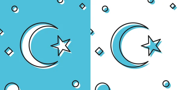 Estrela Preta Crescente Símbolo Ícone Islã Isolado Fundo Azul Branco —  Vetores de Stock