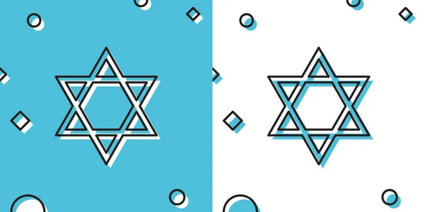 ダビデの黒星のアイコンは青と白の背景に隔離されました ユダヤ教のシンボル ランダムな動的形状 ベクターイラスト — ストックベクタ