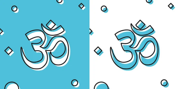 Icône Sonore Sacrée Indienne Noire Aum Sur Fond Bleu Blanc — Image vectorielle