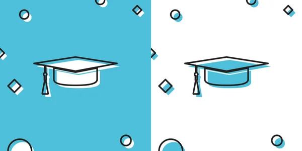 Zwarte Graduation Cap Pictogram Geïsoleerd Blauwe Witte Achtergrond Afstudeerhoed Met — Stockvector