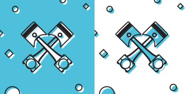 Siyah iki çapraz motor pistonu simgesi mavi ve beyaz arkaplanda izole edildi. Rastgele dinamik şekiller. Vektör İllüstrasyonu