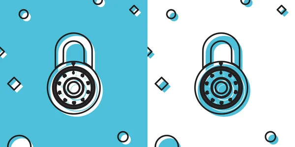 Black Safe Combination Lock Wheel Icon Isolated Blue White Background — Stock Vector