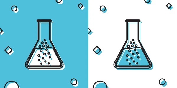 Zwarte Reageerbuis Kolf Pictogram Van Chemische Laboratoriumtest Geïsoleerd Blauwe Witte — Stockvector