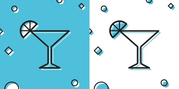Schwarzes Martini Glas Symbol Isoliert Auf Blauem Und Weißem Hintergrund — Stockvektor