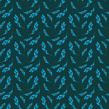 Koyu yeşil arka planda stilize yaban mersini. Tekstil için pürüzsüz desen.