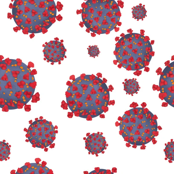 Wirus Coronavirus COVID-19 zbliżenie bezproblemowy wzór. Projekt tekstylny i papierniczy. — Zdjęcie stockowe