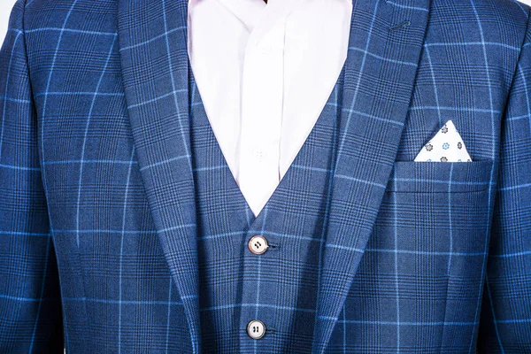 Detalle de una chaqueta de traje azul en un hombre — Foto de Stock
