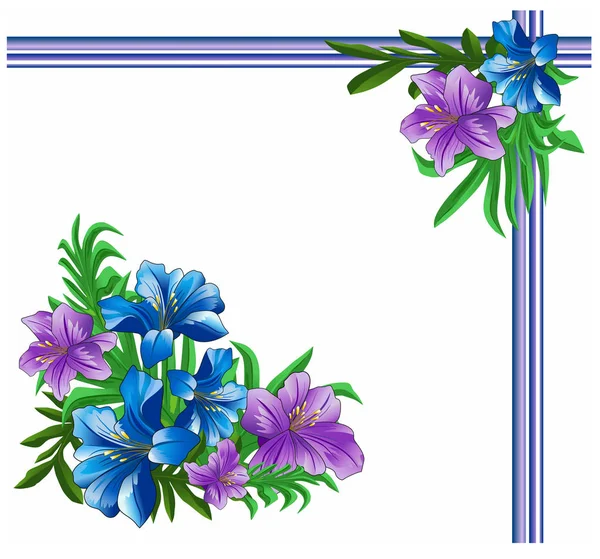 Vector Grafiska Bilden Blå Och Lila Blommor Vit Bakgrund Stockillustration