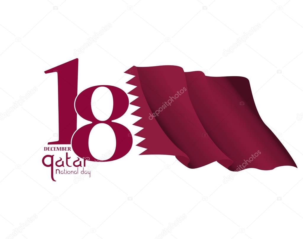 Background on the occasion Qatar national day celebration , contain landmarks, logo and flag, inscription in Arabic translation : qatar national day 18 th december. vector illustration