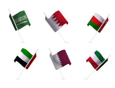 Körfez ülkeleri ulusal bayrakları: Suudi Arabistan, Katar, Umman, Kuveyt, BAE, Bahreyn